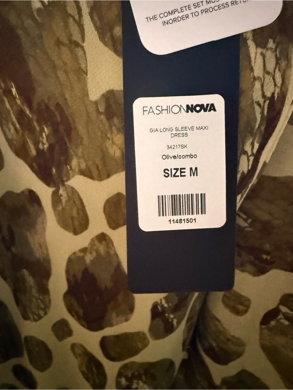 Fashion Nova Gia Long Sleeve Maxi Dress Olive Combo NWT Size M - Picture 6 of 7